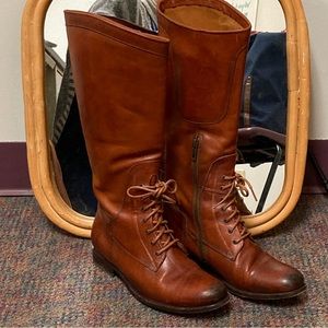Vintage FRYE Melissa Lace Up Tall Leather Riding Boots Sz 8 Cognac